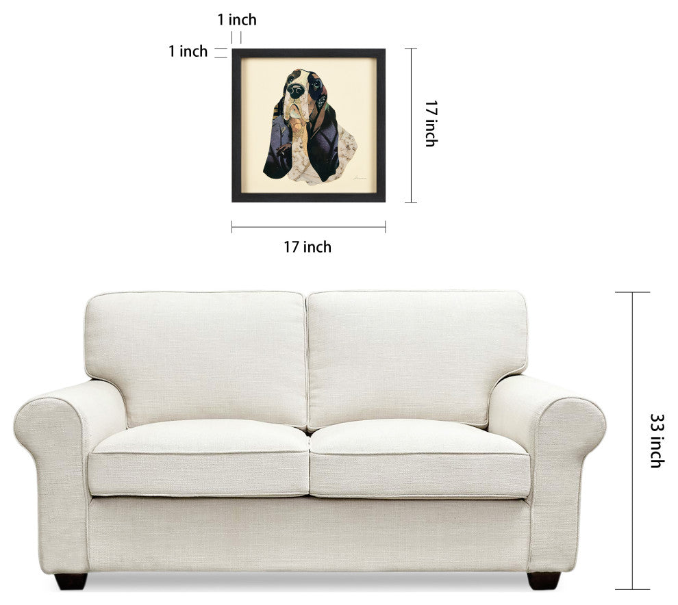 Basset Hound Dimensional Handmade Collage Wall Art Framed Under Glass