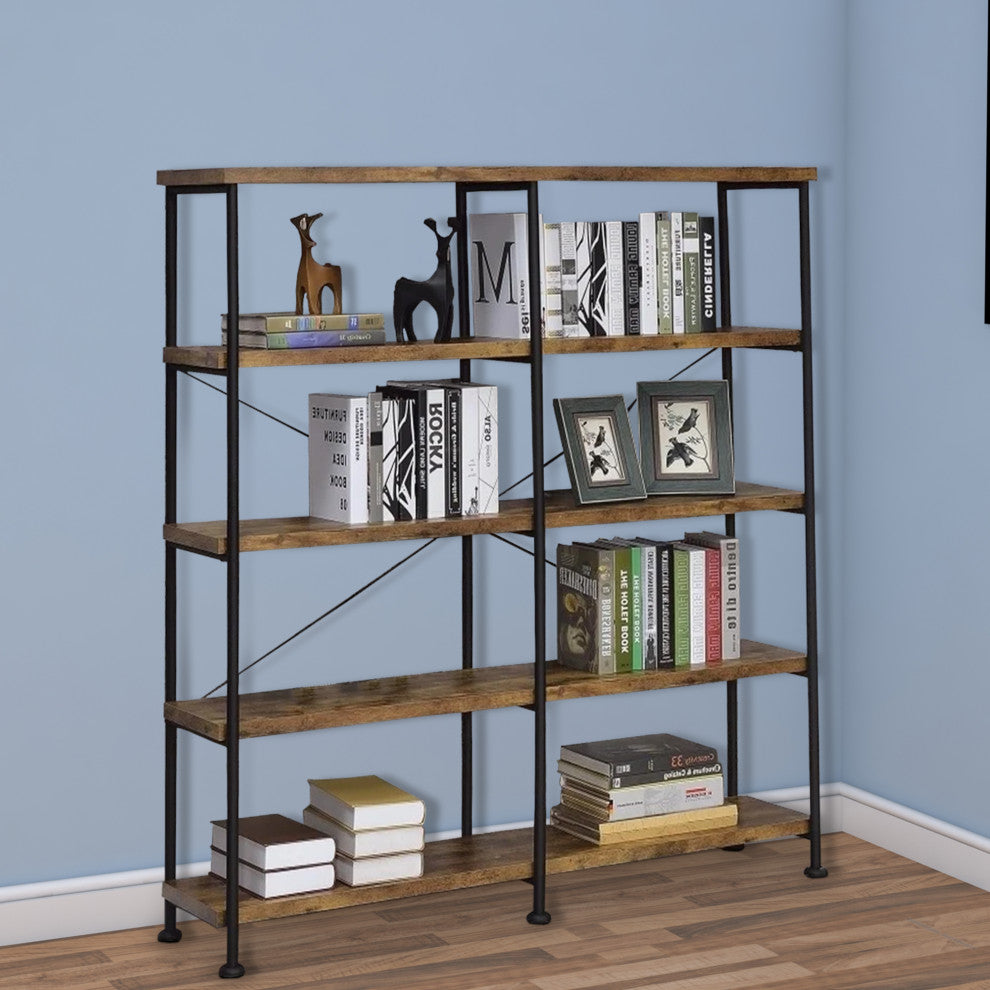 63" Industrial 4 Tier Bookshelf Particleboard Metal Frame, Brown