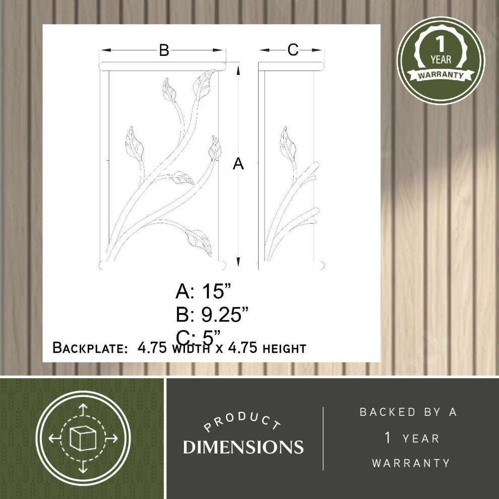 Vaxcel Vine Wall Sconce Oil Shale w/ Amber Flake Glass