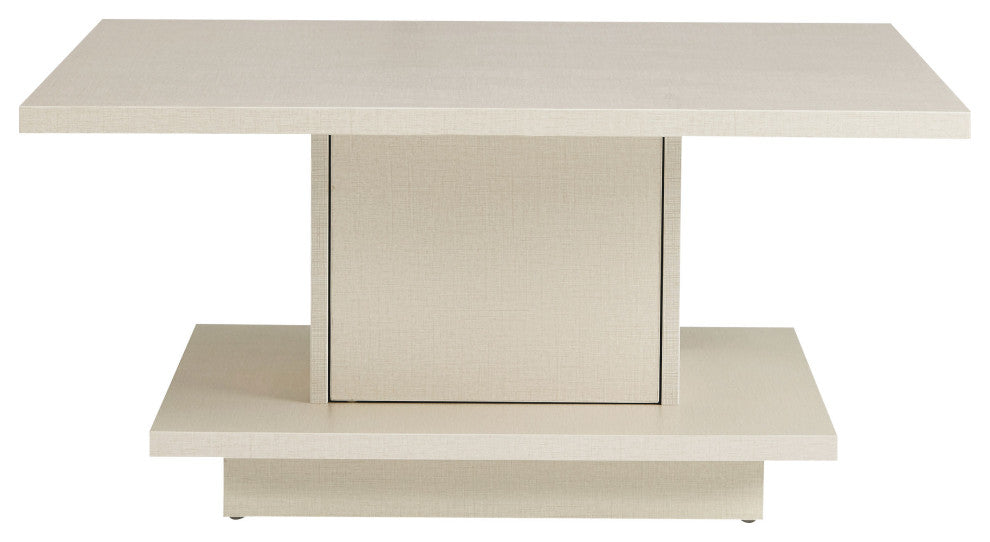 Boa Vista 31" Square Coffee Table With Shelf and Hidden Cabinet, Cream Weave