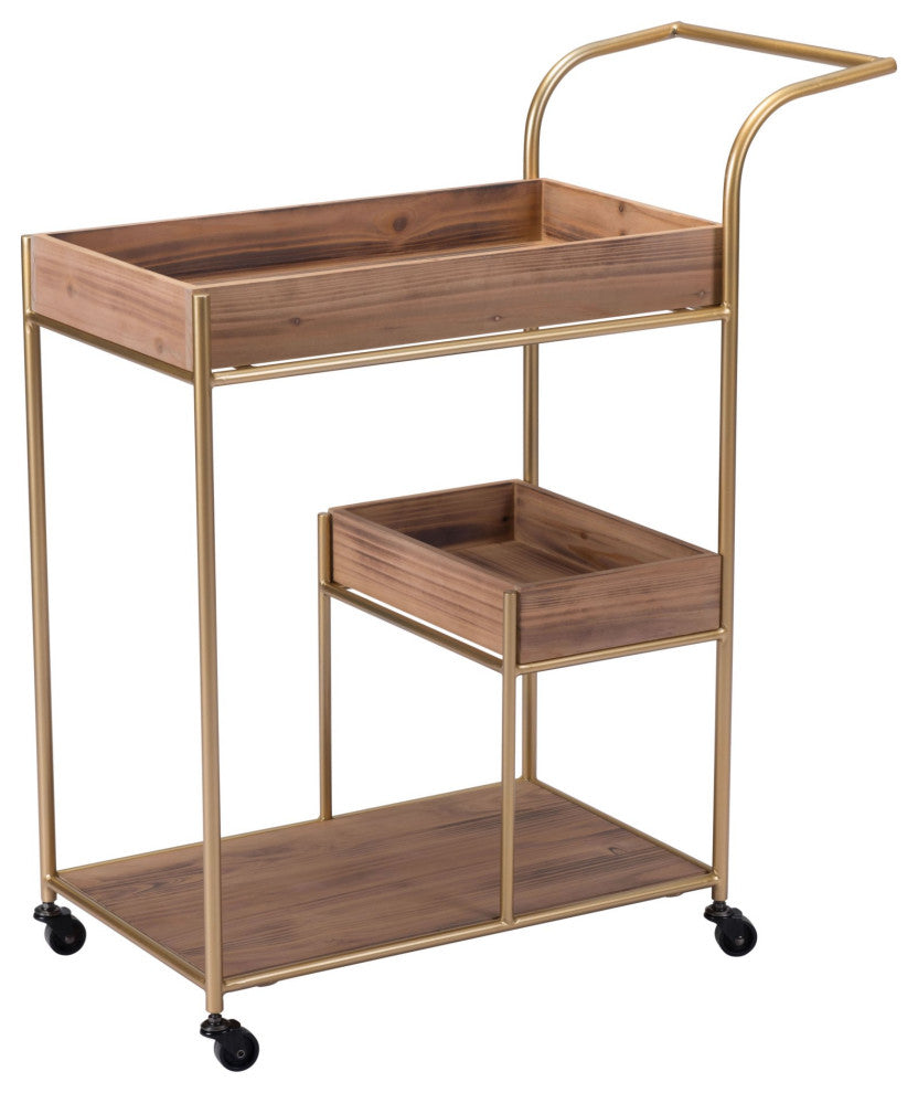 Bar Cart, Steel Metal, Wood, Brown, Gold, Bar Kitchen Pub Cafe Bistro