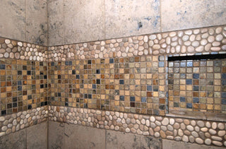 Natural Stone Flooring: Glazed Java Tan Pebble Tile, 12x12 Mesh