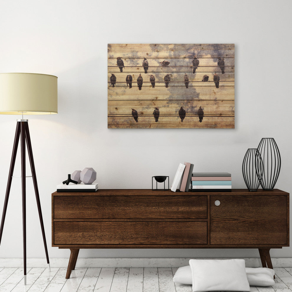 Wired Birds Digital Print on Solid Wood Wall Art