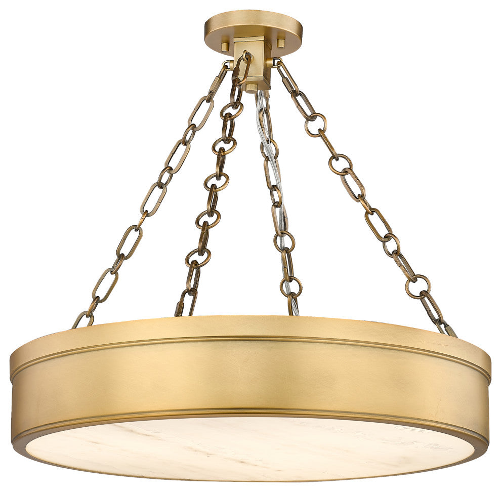 Z-LITE 3-Light Semi Flush, Rubbed Brass