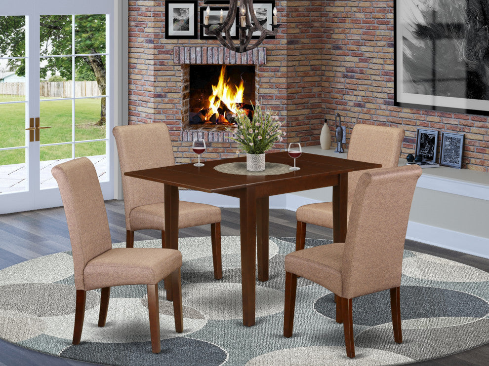 Dining Set 5 Pc, 4 Chairs, Dining Table, Mahogany Finish Solid Wood, Brown Color