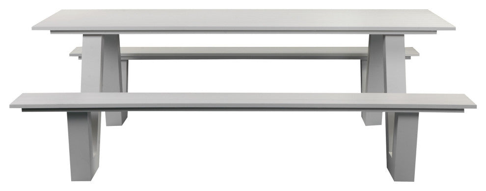 Benzara BM287777 Picnic Table, Rich Brown Polyresin Slats, Aluminum Frame