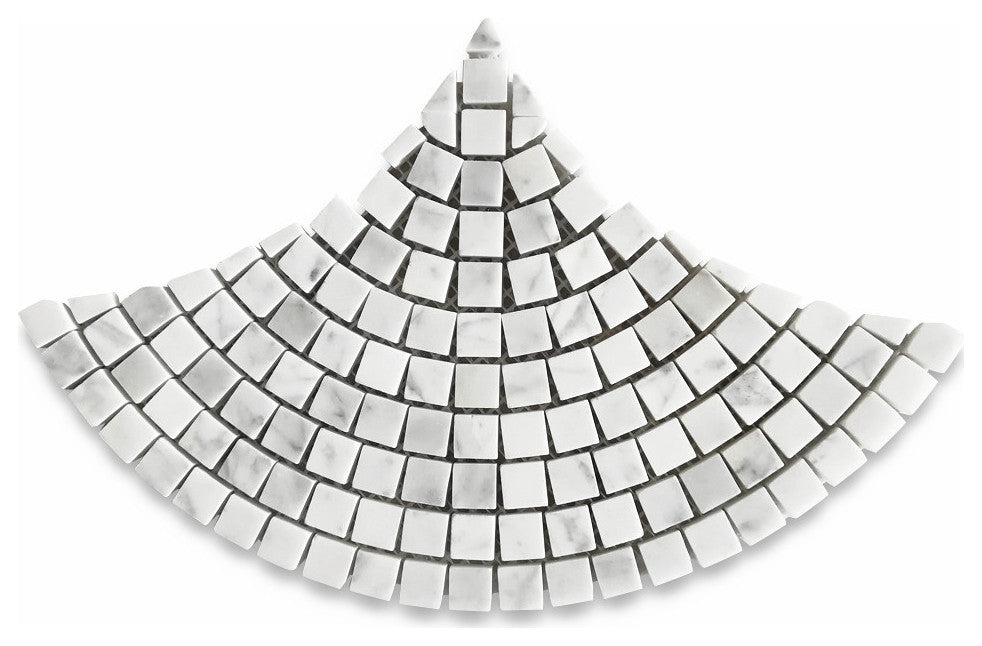 Carrara Marble European Fan Mini Tile Fish Scale Scallop Mosaic Polish, 1 sheet