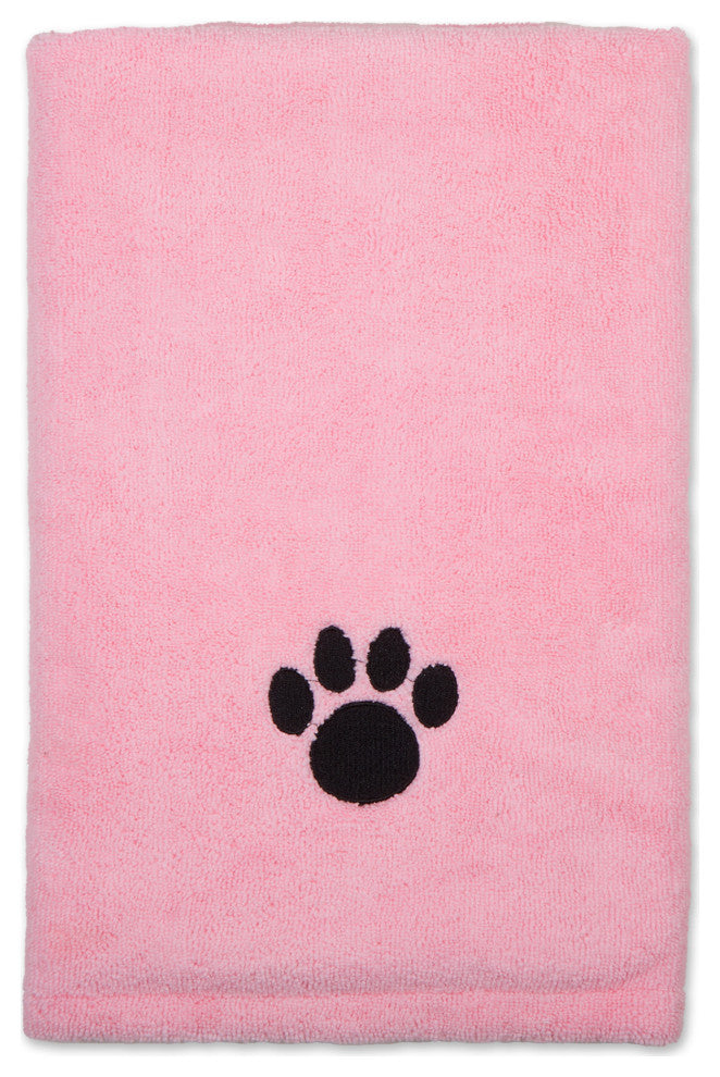 Pink Embroidered Paw Pet Towel