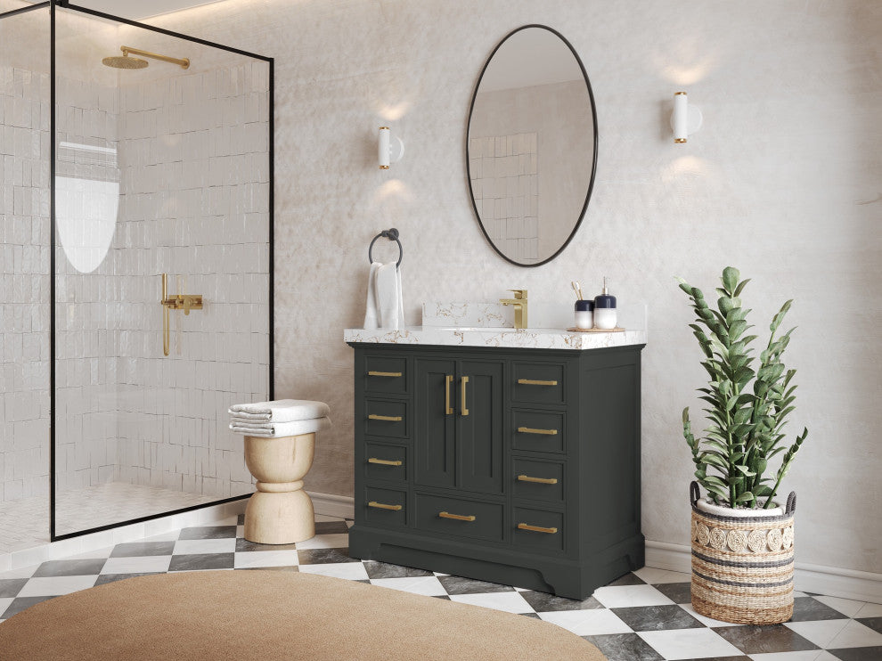 Charlotte 42" Single Sink Bath Vanity in Black Top 2" White Quartz