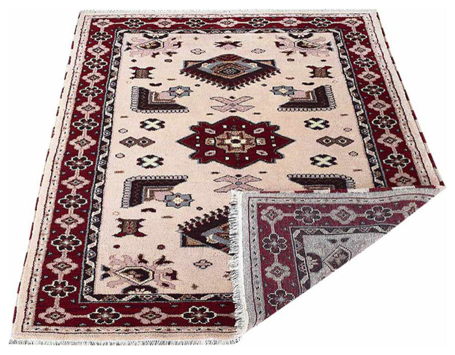 HAND KNOTTED WOOL & SILK ECO-FRIENDLY ORIENTAL AREA RUGS -Rectangle,Cream&Red, [Rectangle] 6'x9'
