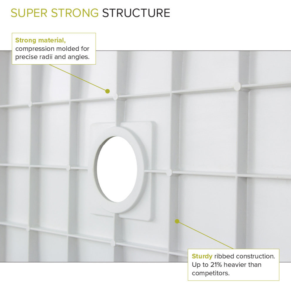 Transolid Linear 48"x32" Single Threshold Shower Base with a Center Drain, White, 60-in L X 36-in W