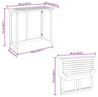 vidaXL Hanging Balcony Table Folding Garden Outdoor Table Solid Acacia Wood