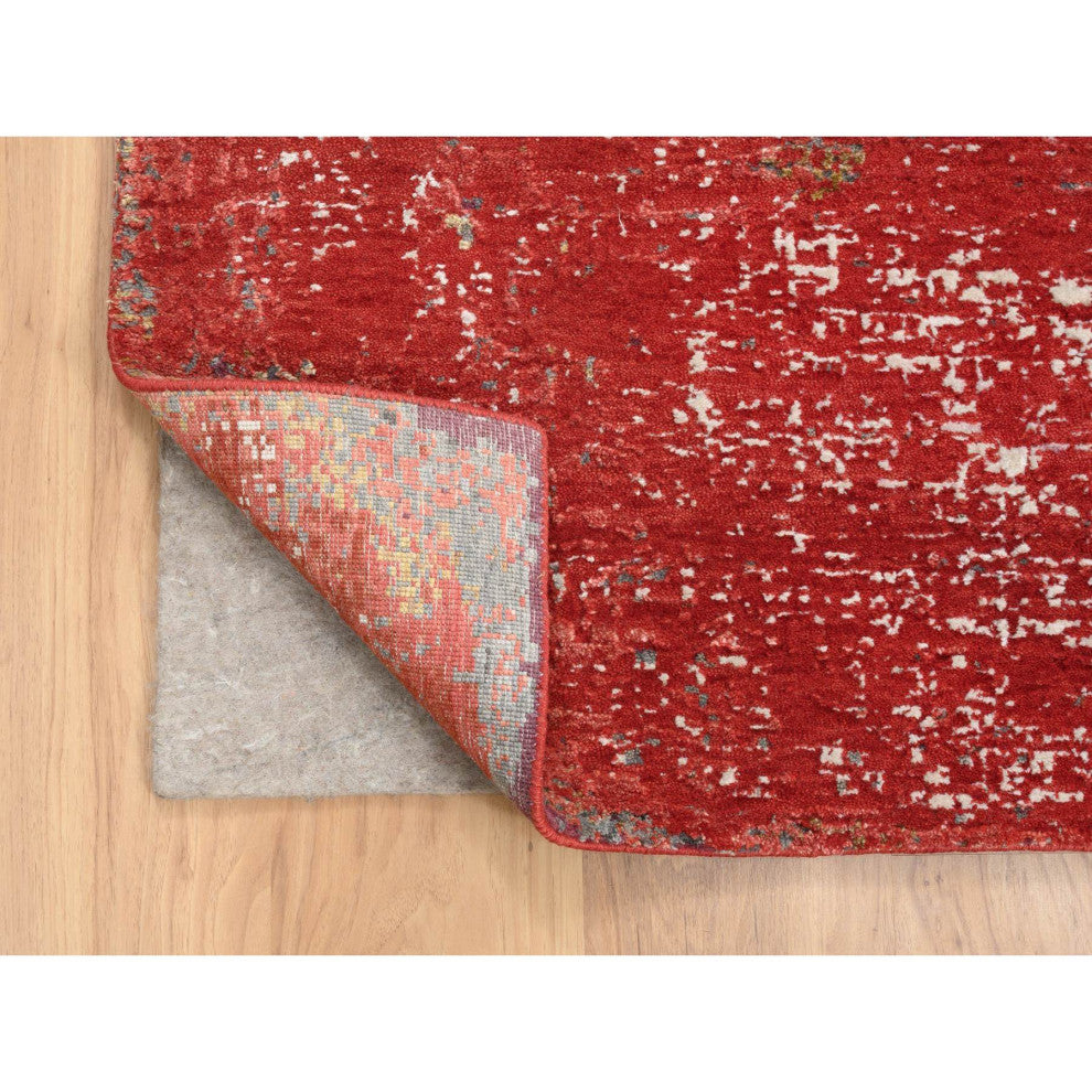 Red, Modern Design, Nepale Weave, Wool and Silk, Hand Knotted, Rug, 8'0" x 10'0"