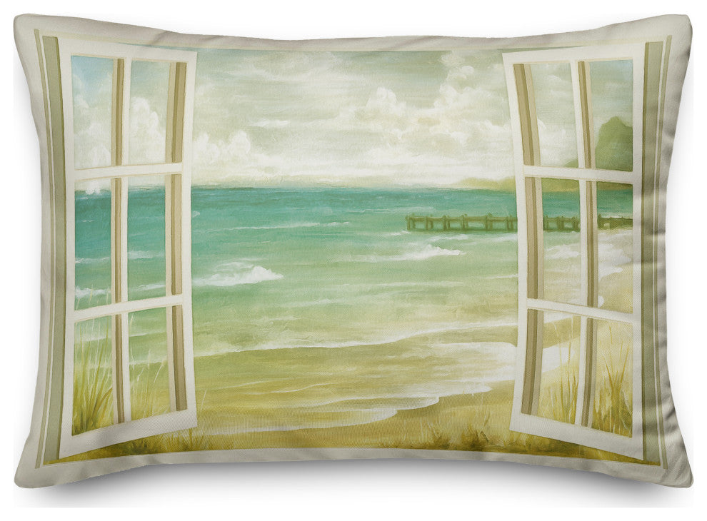 Green Beach Window 14x20 Indoor/Outdoor Pillow