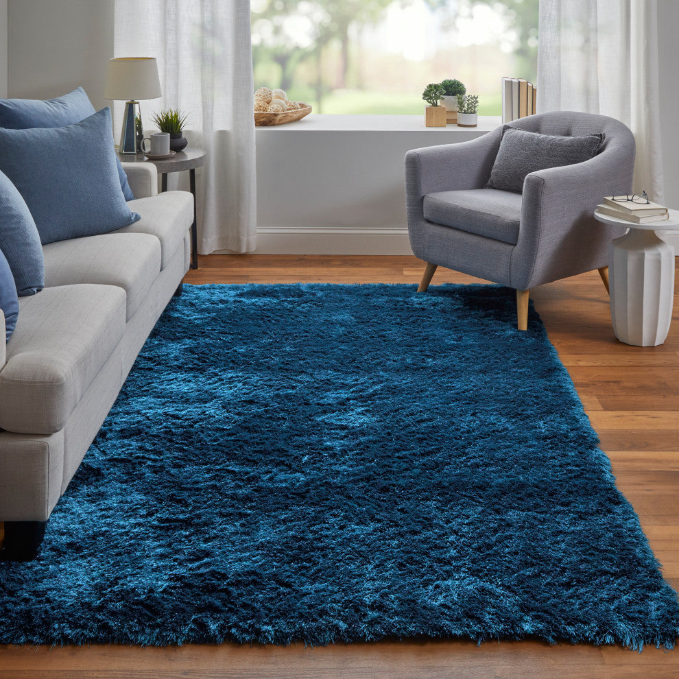 Weave & Wander Melba Plush Shag Rug, Teal, 3'6"x5'6"