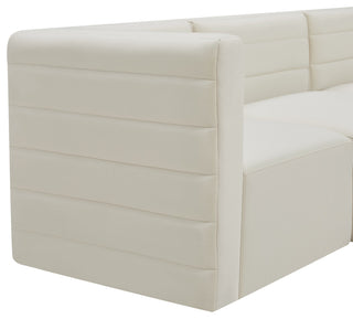 Quincy Velvet Upholstered 4-Piece L-Shaped Modular Sectional, Cream