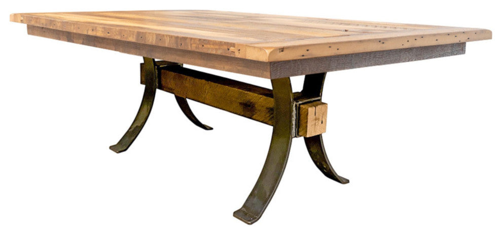 Pierce Reclaimed Wood Dining Table, Steel Base, Natural, 48x108, 2 Breadboard Exts
