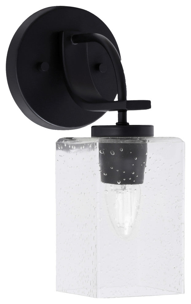 Cavella 1 Light Wall Sconce, Matte Black Finish, 4" Square  Clear Bubble Glass