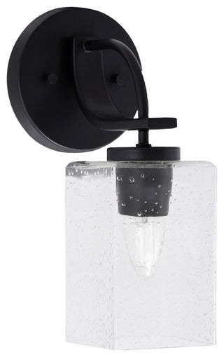 Cavella 1 Light Wall Sconce, Matte Black Finish, 4" Square  Clear Bubble Glass