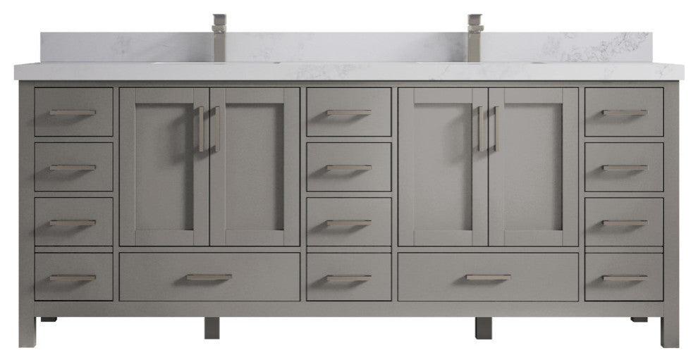 Malibu 84 Double Sink Bath Vanity in Elephant Skin Gray 2" Calacatta Nuvo