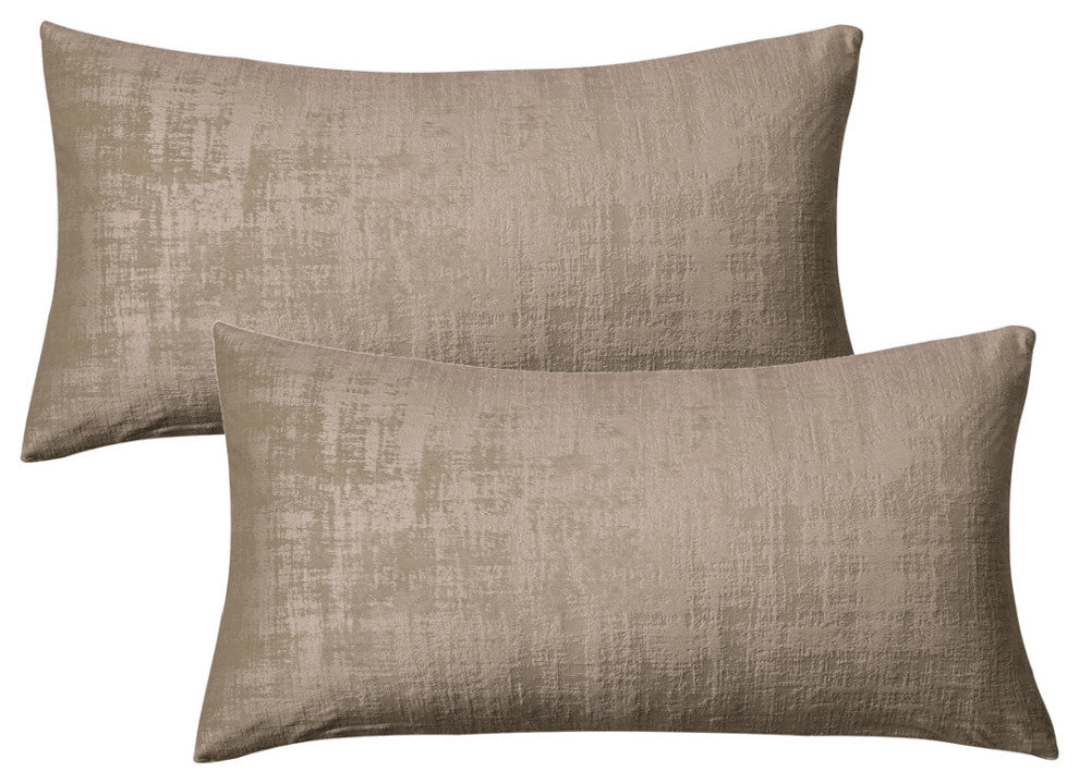 Velvet 2 Piece Lumbar Pillow Cover Set, Simply Taupe, 2 Piece, 14"x26"