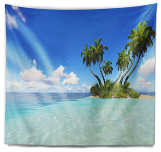 Corals Island under Blue Sky Seascape Wall Tapestry, 39"x32"