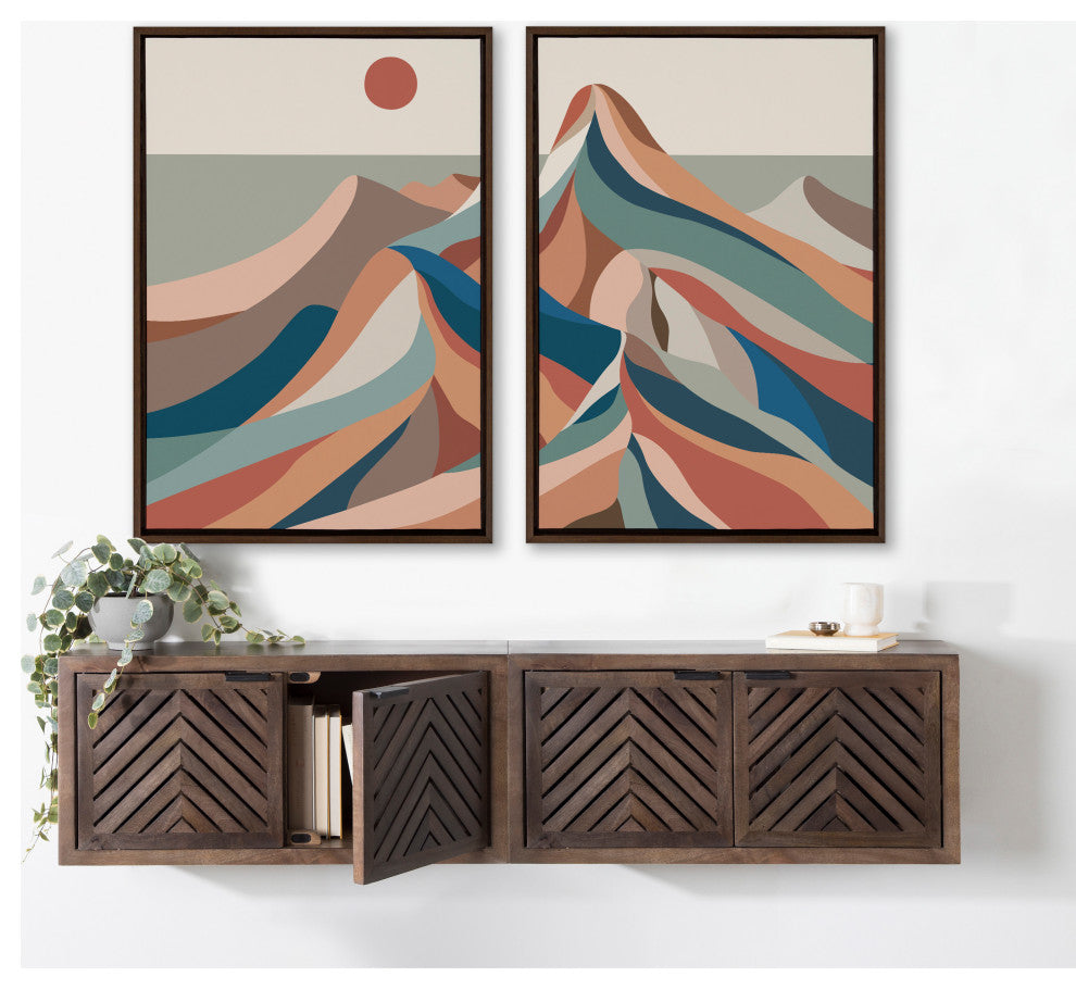 Sylvie MCM Mountains Blue Framed Canvas by Rachel Lee, Brown 2 Piece 23x33