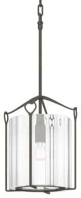 Bow Tall Mini Pendant, Natural Iron, Clear Fluted Glass