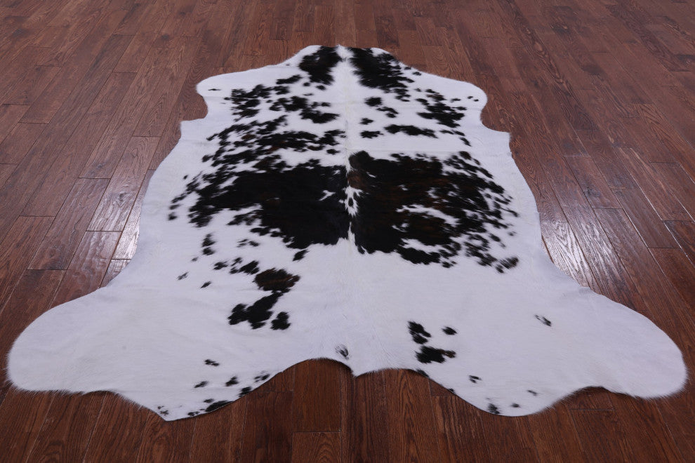 6' 10" X 6' 6" Black and White Natural Cowhide Rug C2285