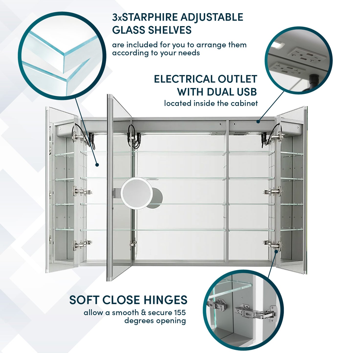 Signature Royale 48" LED Medicine Cabinet Defogger, Adjustable Magnifying Mirror