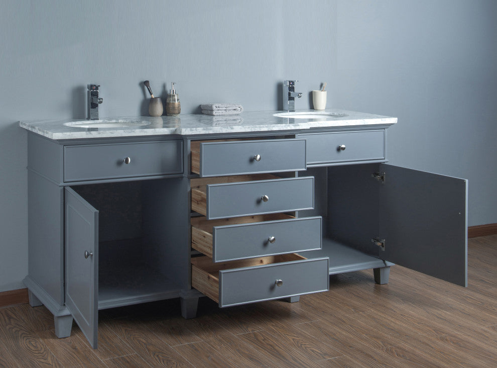 Cadence Double Sink Bathroom Vanity, Gray, 72", Without Mirror
