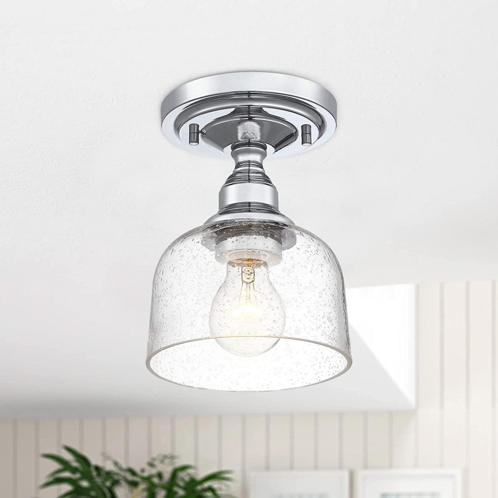 Modern Semi Flush Mount Ceiling Light Hallway Ceiling Lamp, Seeded Glass Shade