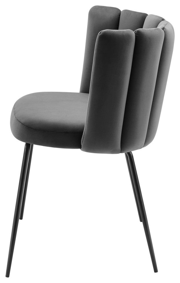 Dining Chair, Set of 2, Black Gray, Velvet, Modern Cafe Bistro Hospitality