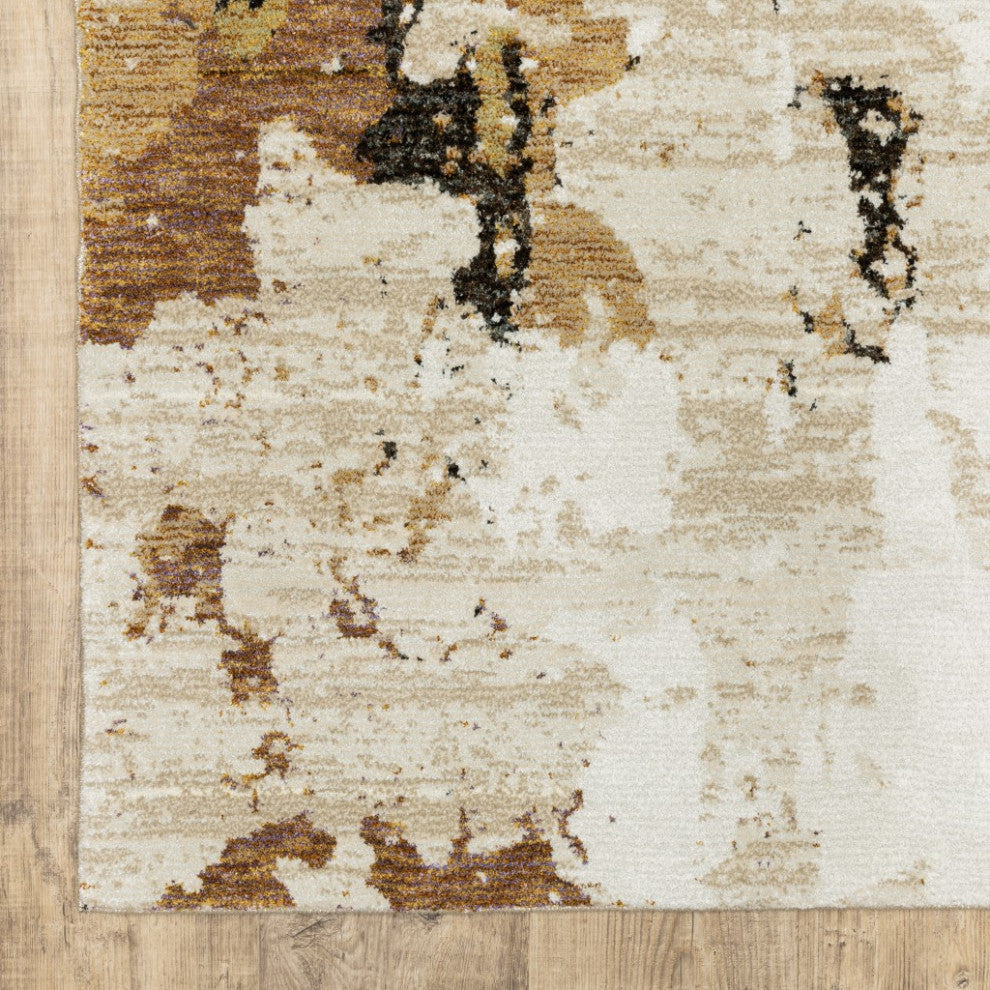 10' X 14' Beige and Black Power Loom Runner Rug