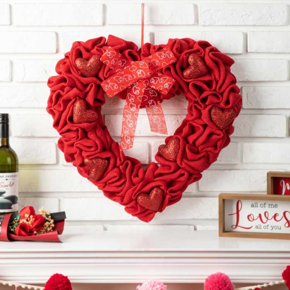 19.25" Fabric Valentine's Heart Wreath