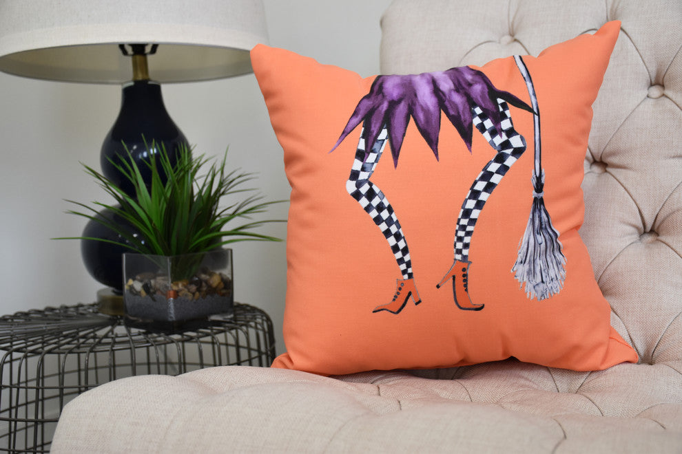 Esmerelda 18" Orange Halloween Print Decorative Throw Pillow