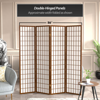6' Tall Window Pane Shoji Screen, Walnut, 4 Panels