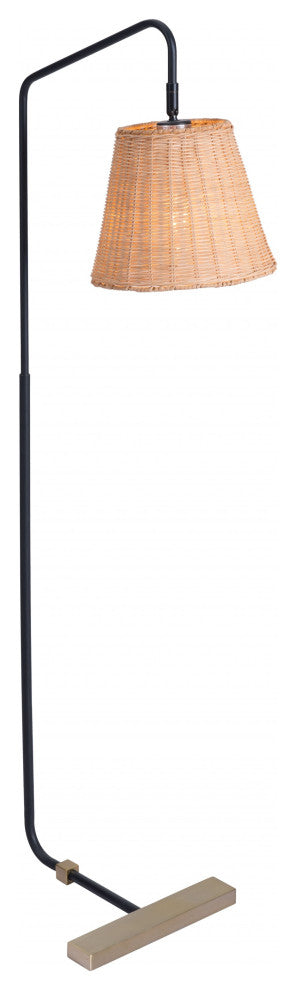 Natural Black and Woven Floor Lamp