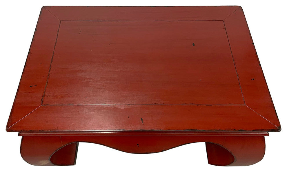 Consigned Vintage Chinese Red Lacquered Ming Dynasty Style Coffee Table