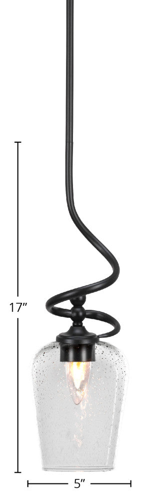 Capri 1-Light Mini Pendant with Hang Straight Swivel, Matte Black/Clear Bubble
