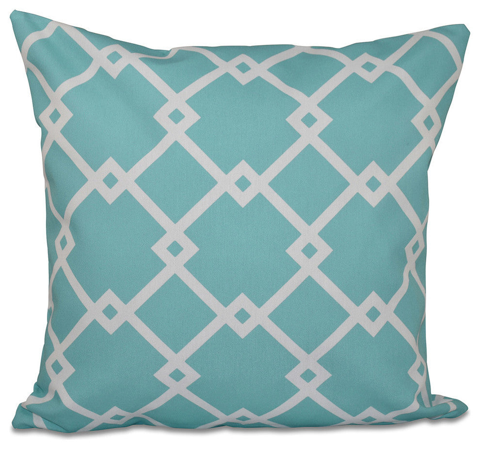Geometric Decorative Pillow, Aqua, 18"x18"