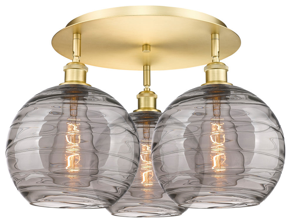 Ballston-Athens Deco Swirl 3-Light 22" Flush Mount, Satin Gold, Light Smoke