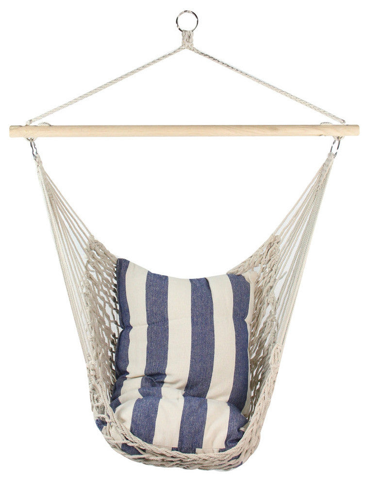 39"x43" Netting Hammock Chair With Striped Cushion and Wooden Bar