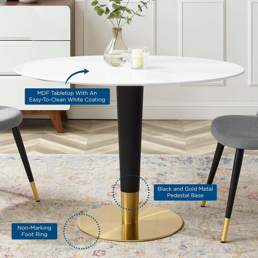 Zinque 42" Oval Dining Table, Gold White