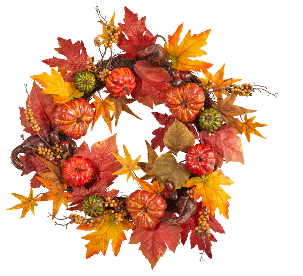 24" Autumn Pumpkin and Berries Artificial Fall Wreath