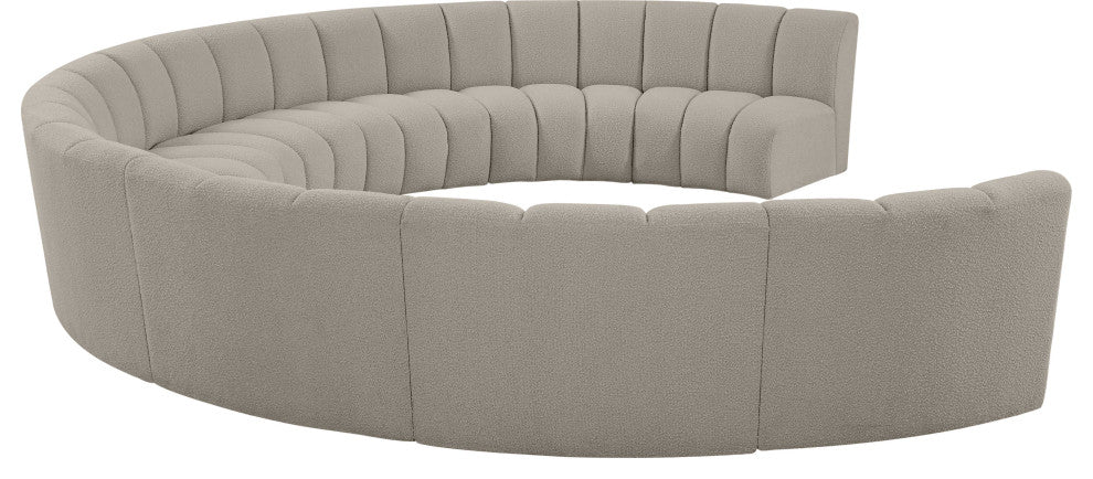 Infinity Black Boucle Fabric Upholstered Arc Shaped Modular Sectional, Brown, 9-Piece, Arc-Shaped