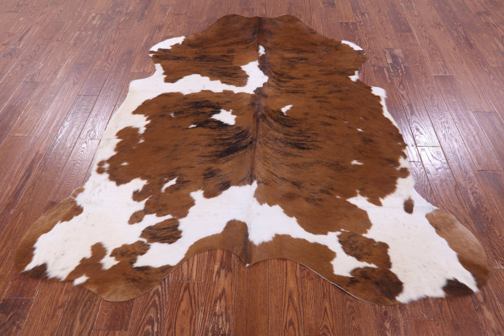 6' 10" X 6' 5" Brown and White Natural Cowhide Rug C2421