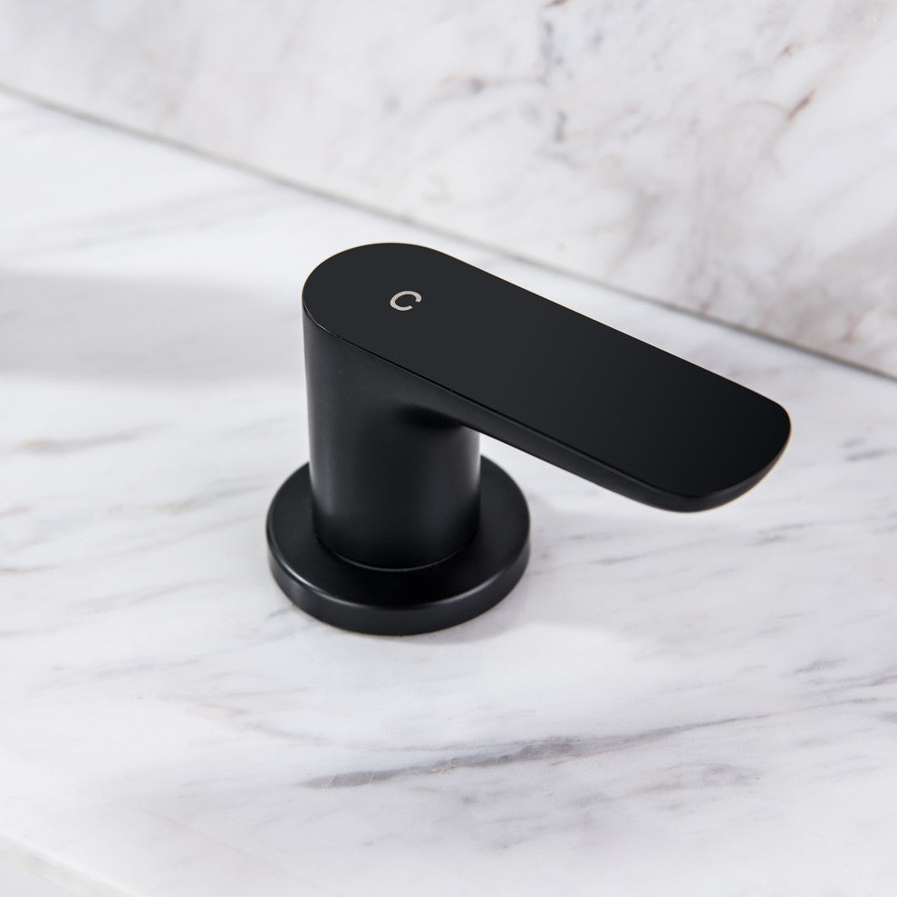 Deck Mounted Dual Handles High-Arc Widespread Bathroom Faucet, Matte Black