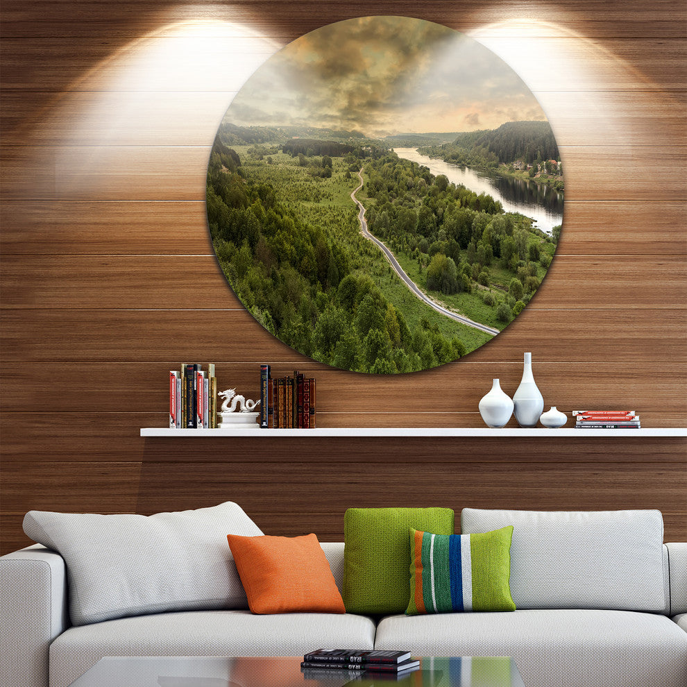 Road Along The Nemunas In Green, Landscape Round Wall Art, 36"