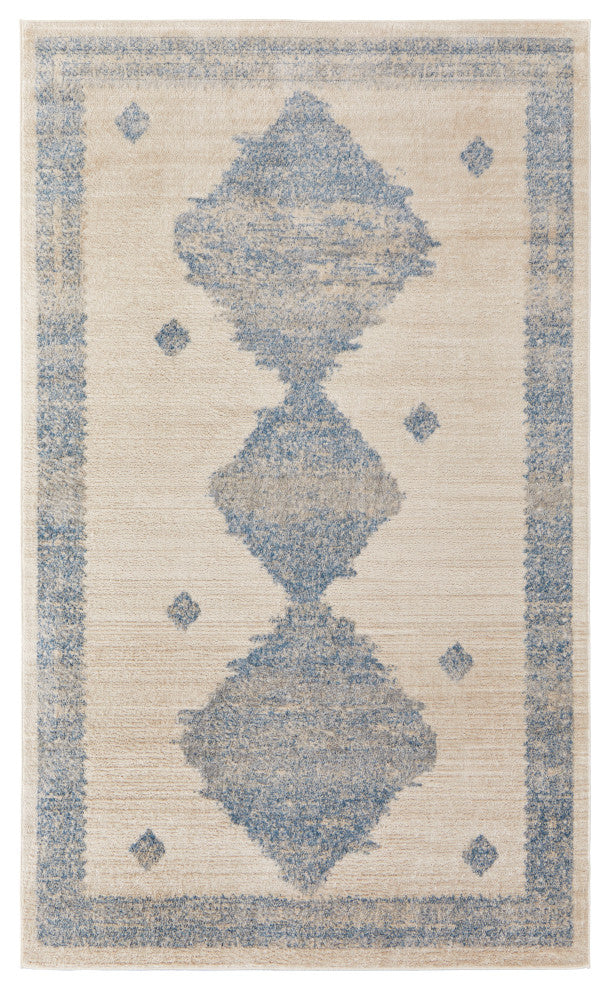 Weave & Wander Melba Nomadic Geometric Area Rug, Blue/Ivory, 4'3"x6'3"